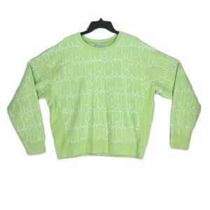 Champion Reverse Weave Sweatshirt Womens XL Lime Green White Bubble Logo Boxy